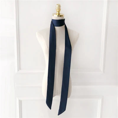 Women Narrow Long Scarf Solid Color Chiffon Silk Ribbon Headbands Choker Streamer