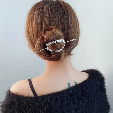 Geometric Gold Silver Color Metal Hair Stick Women Ponytail Holder