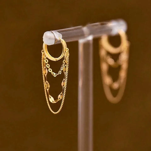 Fashionable Gold Color Chain Tassel Hanging Earrings