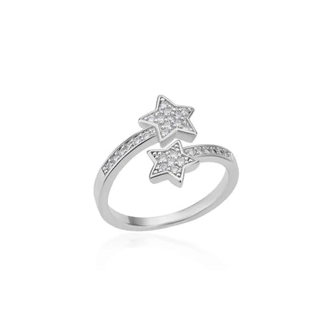 Zircon Double Star Rings For Women Girls Stainless Steel Gold Color y2k Ring