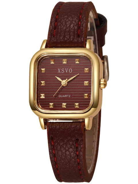 Fashion Ladies Quartz Watch with Square Dial Leather Strap for Christmas Halloween Gift