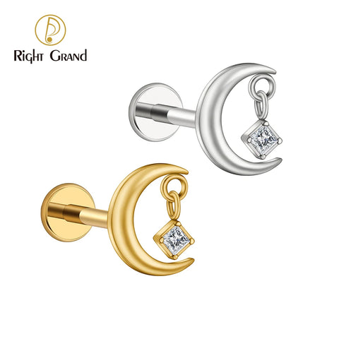 Titanium CZ Moon Cartilage Earring Tiny Crescent Moon CZ Dangle Helix