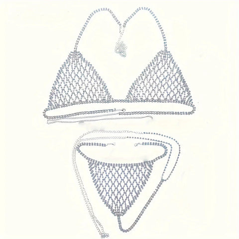 Fashion Hollow Rhinestone  Bra and Thong Set