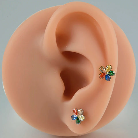 Zircon G23 Solid Titanium Cartilage Earrings Stud 16G Internally Threaded Cz Cluster Helix