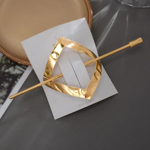 Geometric Gold Silver Color Metal Hair Stick Women Ponytail Holder
