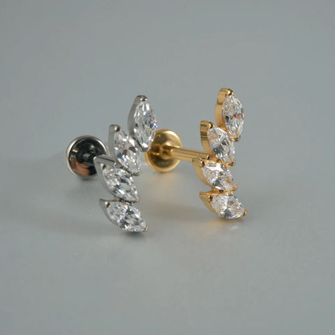 Zircon G23 Solid Titanium Cartilage Earrings Stud 16G Internally Threaded Cz Cluster Helix