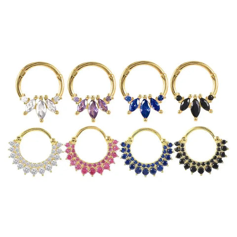 Sterling Silver Needle Multi-color Zircon Hoop Ring Luxury Crystal Piercing