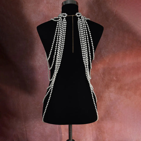 Classic Long Imitation Pearl Dress Heart Pendant Body Chain