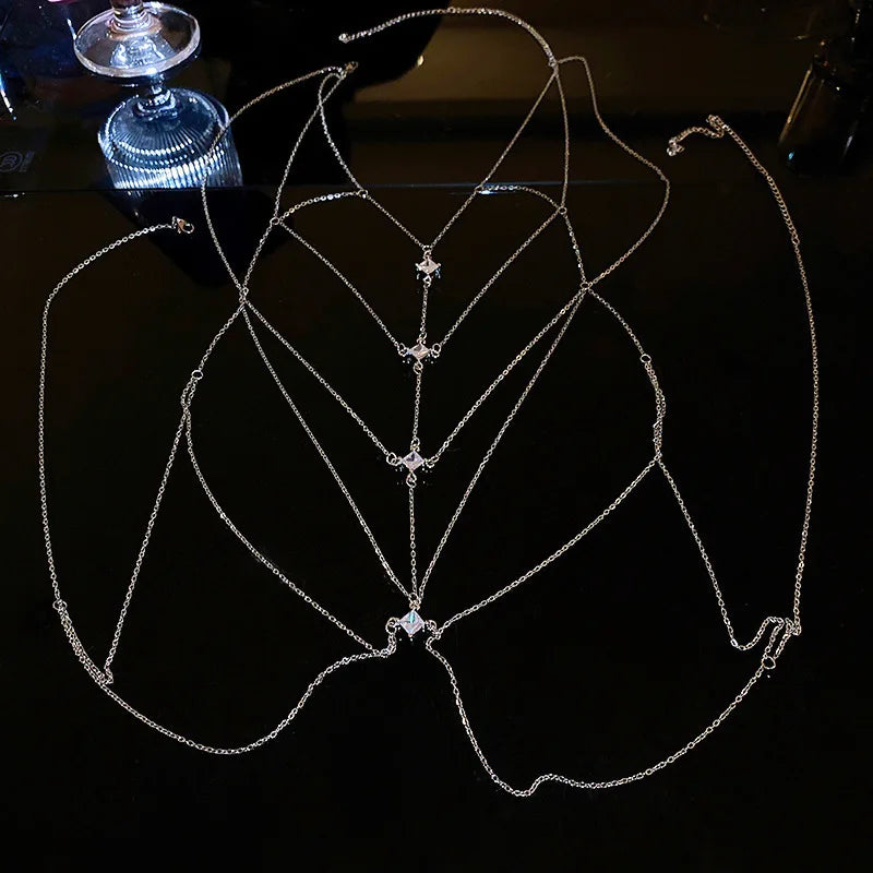 Luxury Square Crystal Chest Chain for Women