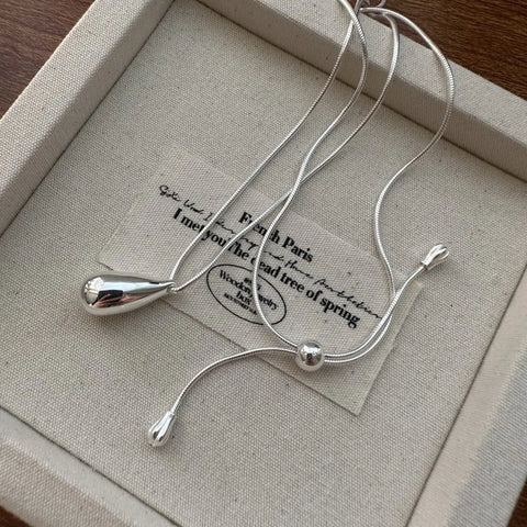 Sterling Silver Luxury Fashion Drop Necklace for Fall/Winter Sweater Chains Simple Versatile Pendant