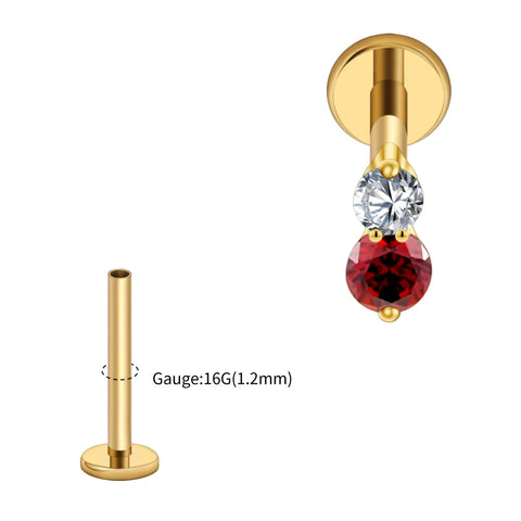 Titanium 16G Double CZ Cartilage Earring Tiny Two Stone Flat Back Labret Stud