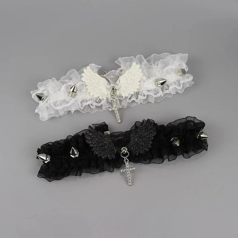 Fashion Solid Color Women Girls Necklace Wide Lace Rivets Lolita Lace Choker