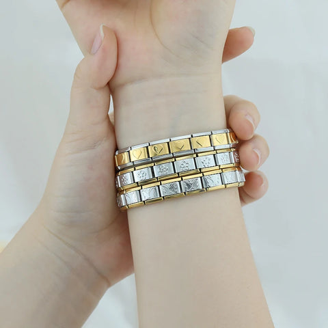 Women's 9mm Itanlian Elastic Star Heart Flower Charms Fashion Stainless Steel Bracelet Jewelry Gift ST-HUA