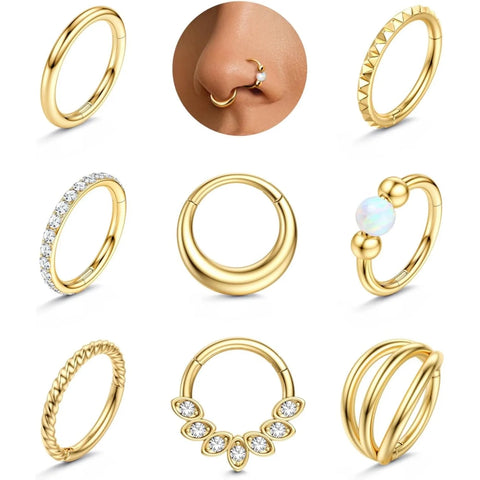 Bobisty Septum Nose Rings Hoops 316L Surgical Steel Septum Gold Plated Nose Ring