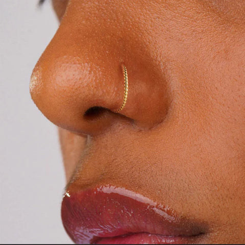 Sterling Silver Pierceing Nose Ring Simple Round Twist Rope Nose Ring Women