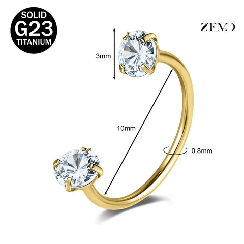 Titanium Steel Horseshoe Nose Rings Double CZ Crystal Screw Septum Rings Helix