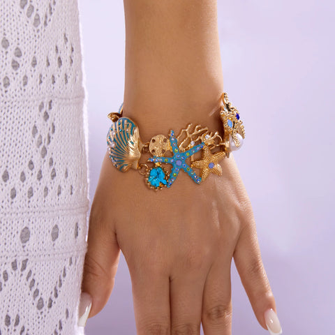 Starfish Shell Pearl Necklace for Women Summer Ocean Coral Scallop Pendant