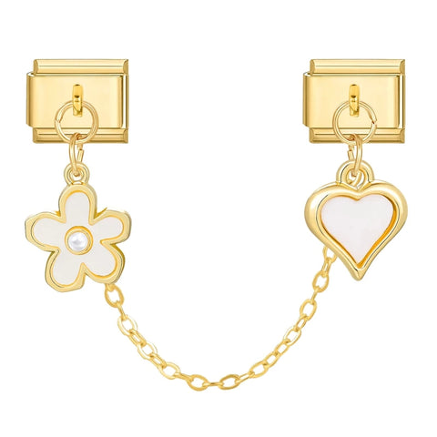 Golden Chain Heart Flowers Butterfly Charm Link