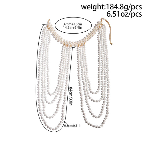 Bridal Tassel Imitation Pearl Shoulder Chain Necklace for Women