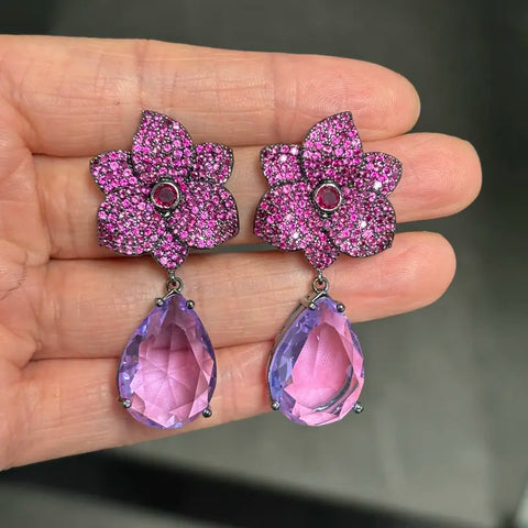 Bilincolor Fashion Cubic Zirconia Orange Oval Drop Earring for Women