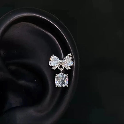 Zircon Pink Cross Ear Bone Nail 316L Stainless Steel Cochlea Piercing Jewelry