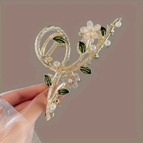 Flower branch light luxury grab clip high-end elegant headwear