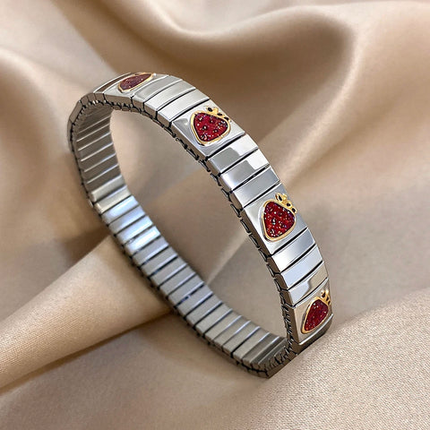 Stainless Steel Strawberry Pepper Cherry Pendant Elastic Bangles Bracelets