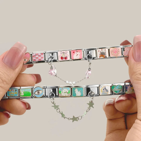 Golden Pink Zircon Flowers Rose Leaves Tassel Chain Charm Links