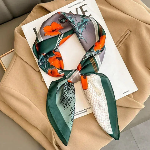 Print Silk Square Scarf Women Soft Satin Horse Hairband Neckerchief Office Hijab Headband