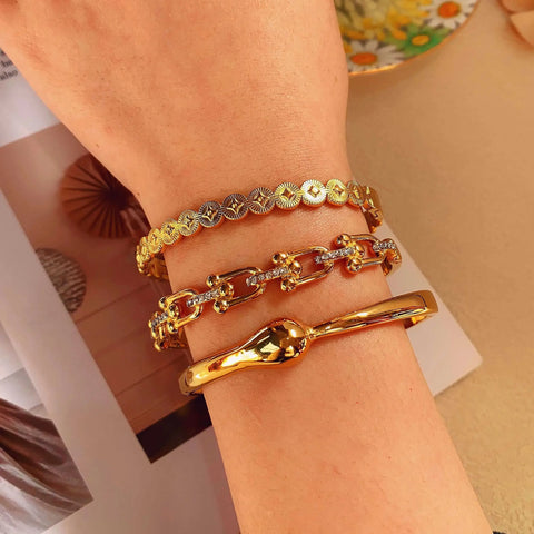 Unique Jewelry High Polish Hip Hop U Shape Horsehoe Bangle Set