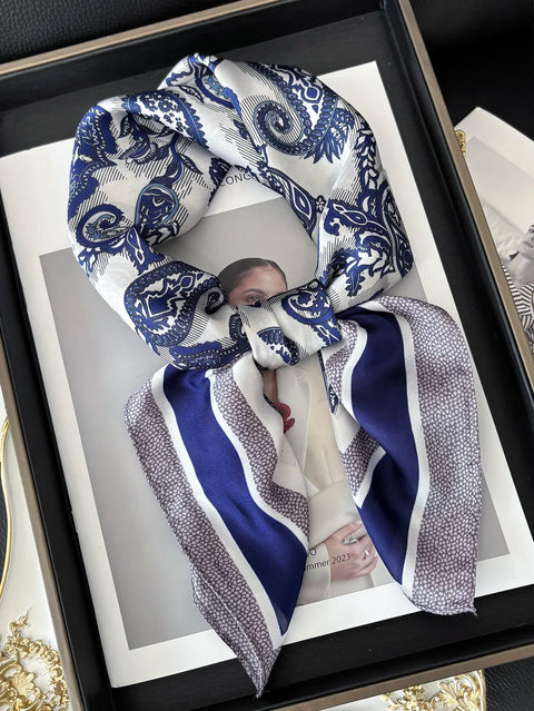 Vintage Chain Print Satin Square Scarf Soft Lightweight Women’s Fashion Accessory