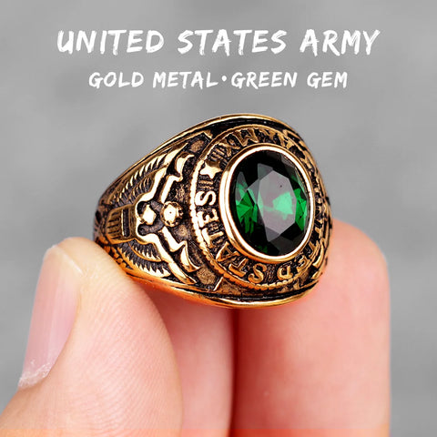Stainless Steel Men Rings Rhinestone United States Army Punk Hip Hop for Biker Jewelry