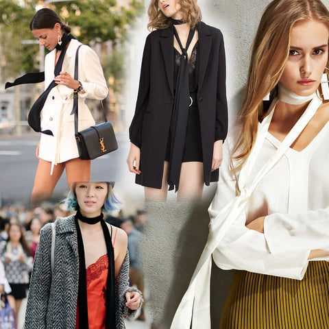 Women Narrow Long Scarf Solid Color Chiffon Silk Ribbon Headbands Choker Streamer