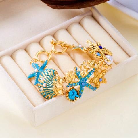 Starfish Shell Pearl Necklace for Women Summer Ocean Coral Scallop Pendant