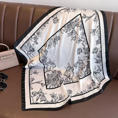 Print Silk Square Scarf Women Soft Satin Horse Hairband Neckerchief Office Hijab Headband