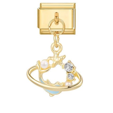 Golden Butterfly Leaf Moon Cat Flower Italian Charm Links