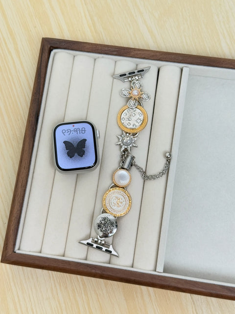 New Beads Metal Link Strap For Apple Watch Band For Women 38mm 40mm 41mm 42mm 44mm 45mm 46mm 49mm