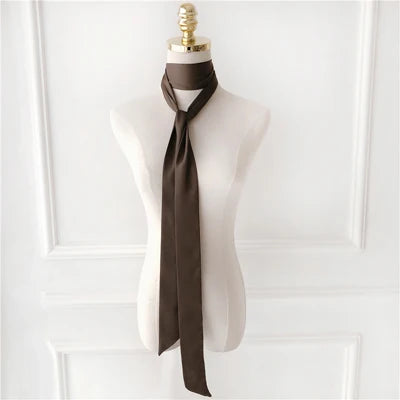 Women Narrow Long Scarf Solid Color Chiffon Silk Ribbon Headbands Choker Streamer