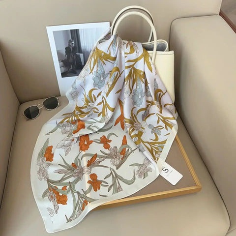 Print Silk Square Scarf Women Soft Satin Horse Hairband Neckerchief Office Hijab Headband