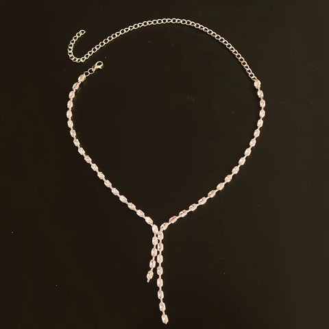 Y Shape Long Necklace Rhinestone Choker Chain Simple Jewelry Crystal Drop Necklace