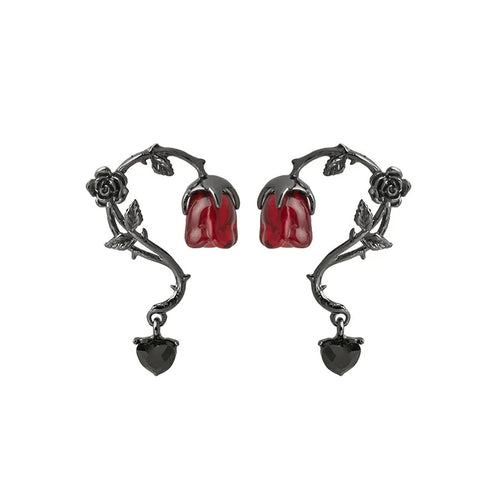 Red Rose Blossom Halloween Earrings For Women