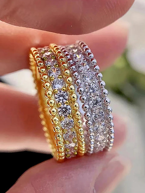 Sterling Silver Simple Classic Gorgeous Round Zircon Ring For Women Engagement Wedding