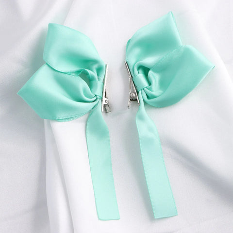 2pcs Sweet Bows Hair Clips Women White Ribbons Ponytails Clip