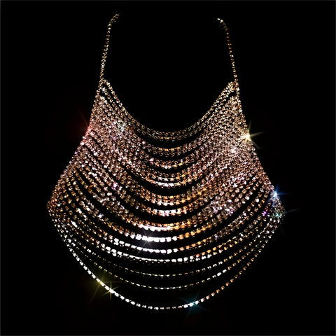 Multi-layered Rhinestone Thoracic Chain Women's Nightclub Sexy Crystal Tassel Body Chain
