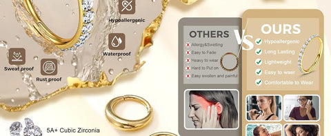 Bobisty Septum Nose Rings Hoops 316L Surgical Steel Septum Gold Plated Nose Ring