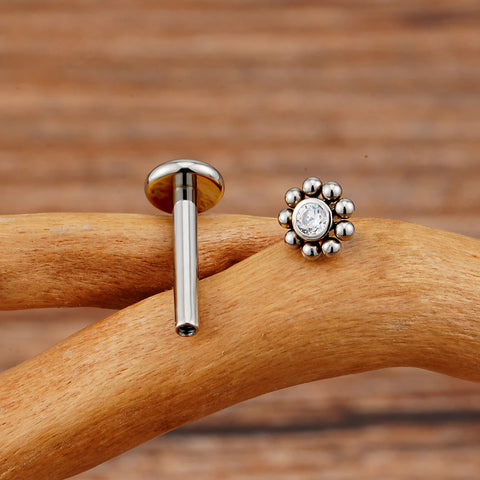 Titanium Mini Beaded Sun Labret Stud CZ Flower Tragus Cartilage Helix