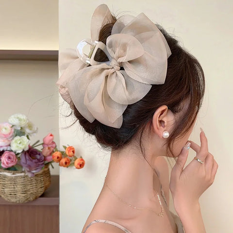 New Mesh Bow Grip Clip Female Ponytail Braid Hair Claw Clip