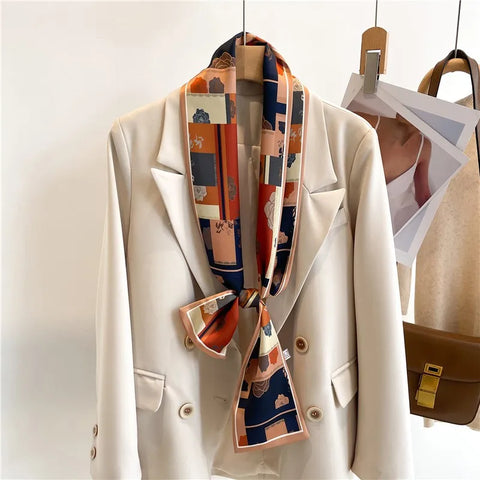 Women Fashion Luxury Long Narrow Small Silk Scarves Ladies Headband Headscarve