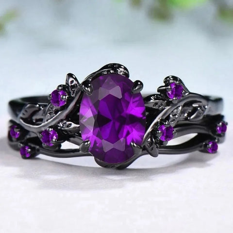Charm Couple Rings Romantic Women Purple Rhinestones CZ Rings Set Trendy Jewelry