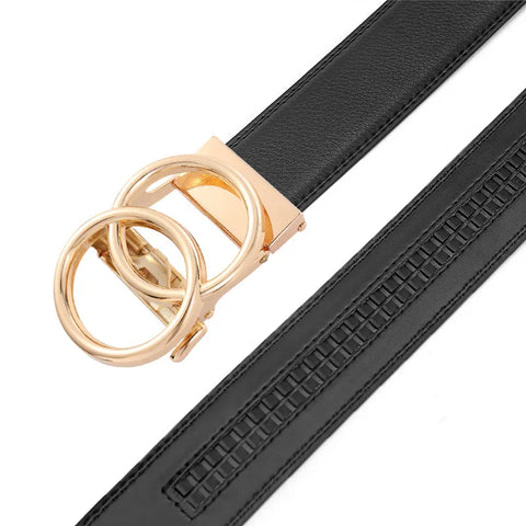 Double Ring Automatic Buckle Belt Men's Leather Cowhide Fashionable and Simple Belt